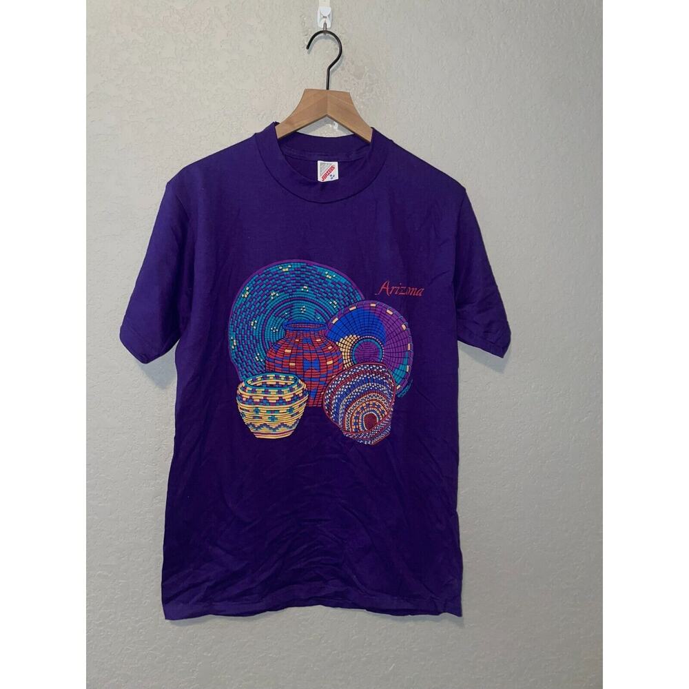 Vintage Arizona Native Shirt Tee Jerzees 90s Southwest Basket Graphic Purple M
